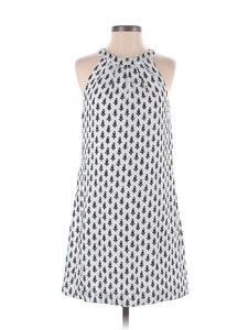 J Crew Women's 100% Silk Shift Mod Dress Halter White Navy Floral Sz 4 Satin